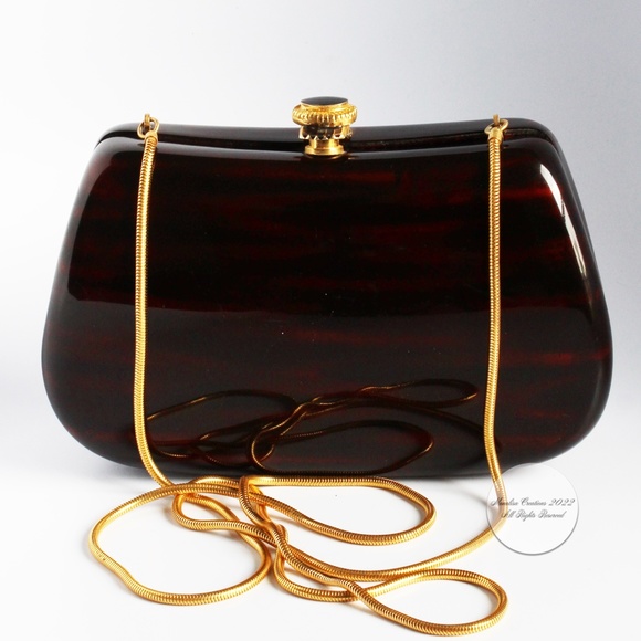 Saks Fifth Avenue Evening Bag Minaudière Clutch or Crossbody Polished Resin Rare - Picture 2 of 13